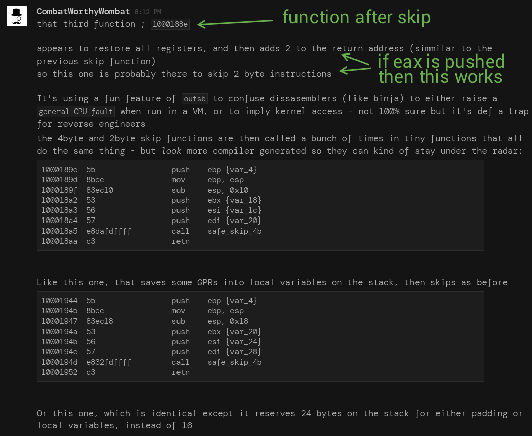 explaining the final function after skipping 4 bytes from ret