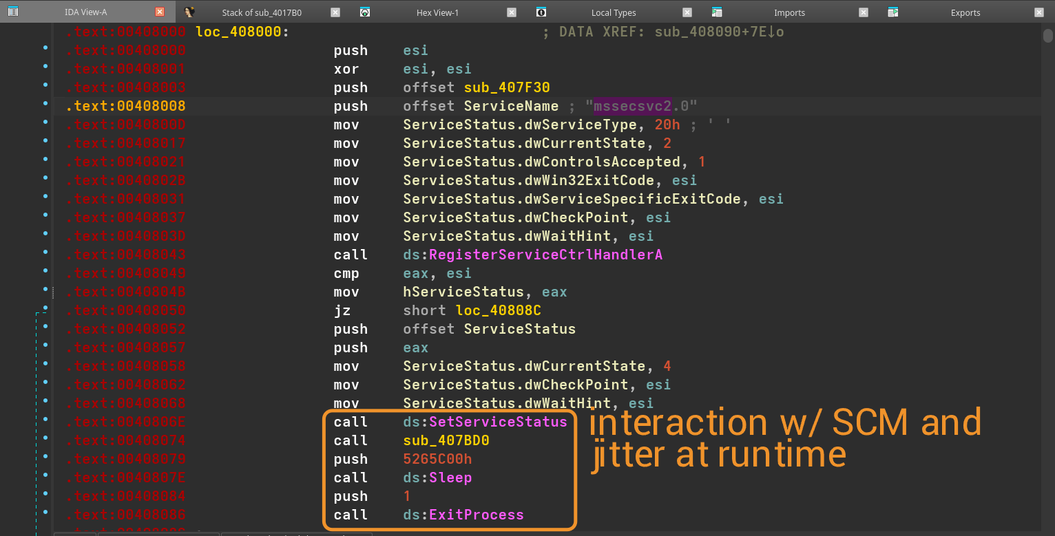 jitter w/ scm and the malicious service